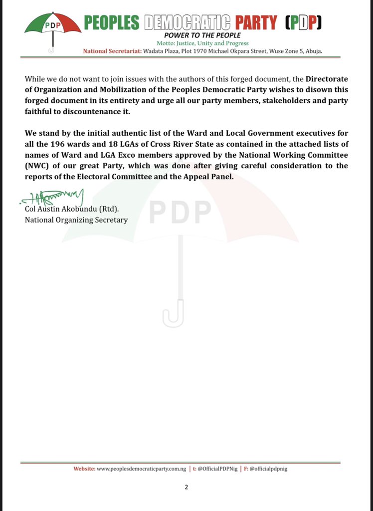 With this PDP Disclaimer of Governor Ayade's list, is the game Over?