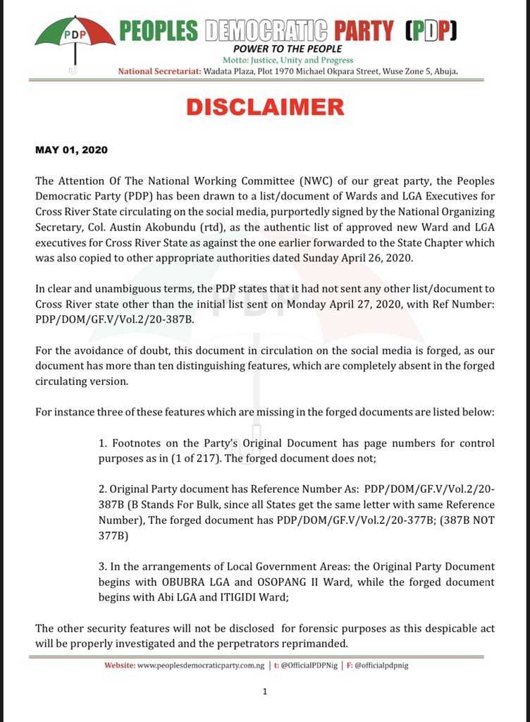 With this PDP Disclaimer of Governor Ayade's list, is the game Over?