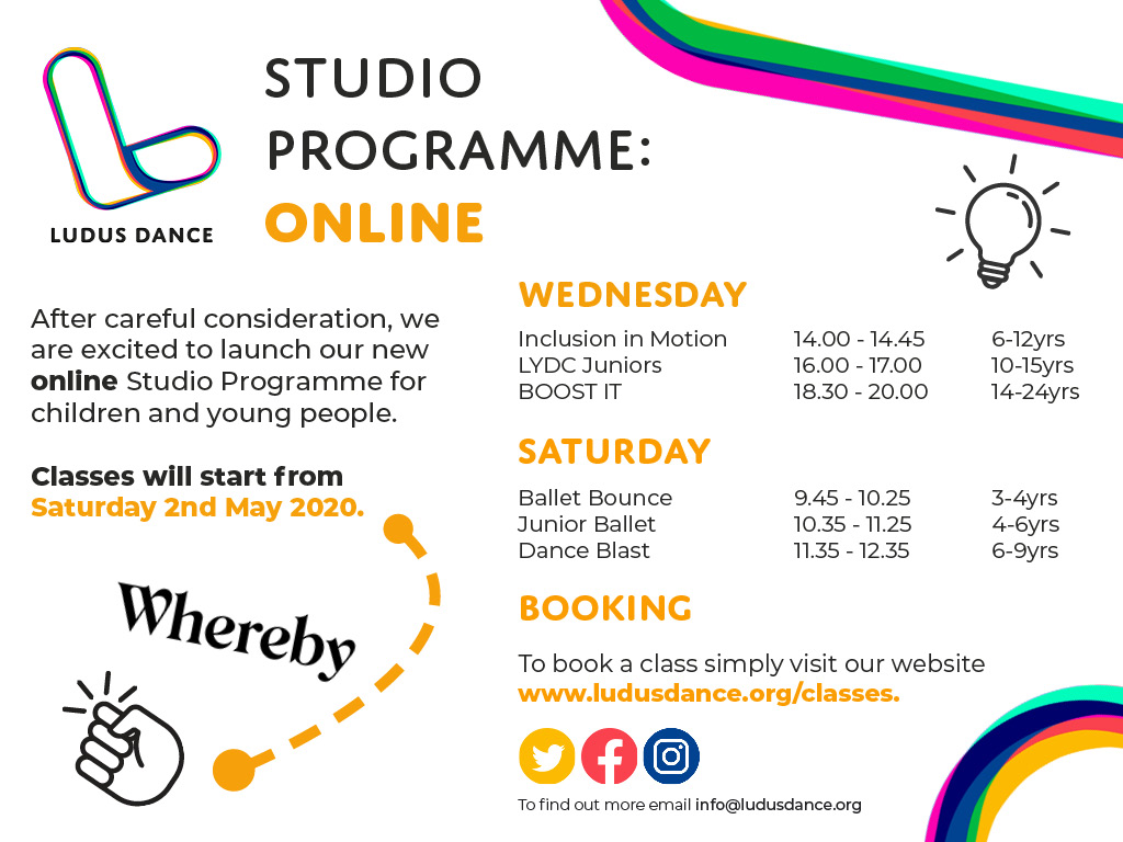Whilst we can’t be in the studio at the moment, we are excited to announce that our online classes for children &amp; young people start tomorrow with the return of Ballet Bounce, Junior Ballet &amp; Dance Blast 😎 🤩

Find out more at: ludusdance.org/classes/
#getcreativeathome