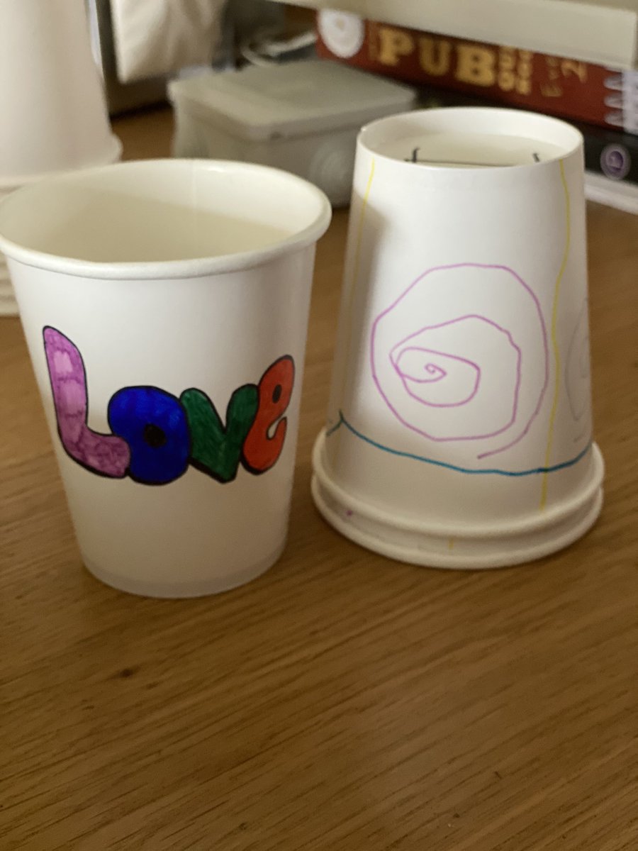 Charlottte7777's tweet photo. We’ve given the stacking challenge a try!! Only had boring white paper cups so saw a great opportunity for some art too! Thanks @LucyCarter777 https://t.co/iyNOLHEhey