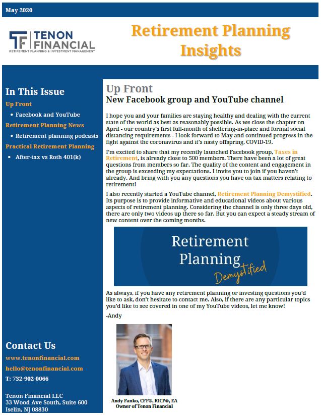 TenonFinancial's tweet image. The May edition of Retirement Planning Insights is now out! In it I give recommendations of four GREAT retirement planning podcasts you don't want to miss. #RetirementPlanning #RetirementIncomePlanning #FinancialPlanning #Roth401k #401k #Podcast
static.twentyoverten.com/5d252702a03bfb…