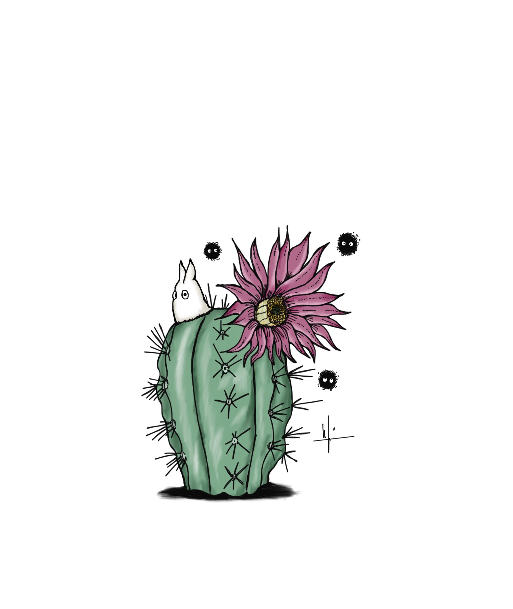 Koji V Twitter 仙人掌とまっくろくろすけとトトロのイラスト欲しいとリクエストがあったので描いてみた こんな感じ ですか 可愛い