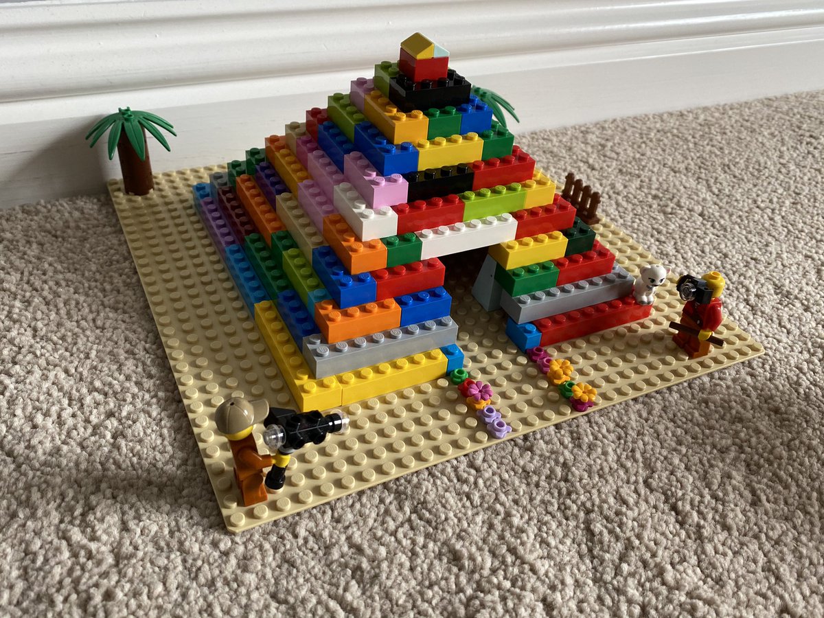 JIEstates's tweet photo. @CrossflattsPri Darcy Gardner’s (year 3) Lego pyramid where she learnt how they  would of built them by using big blocks. Inside there is a tomb, with treasures and a model boat. https://t.co/V98QzH1j8C