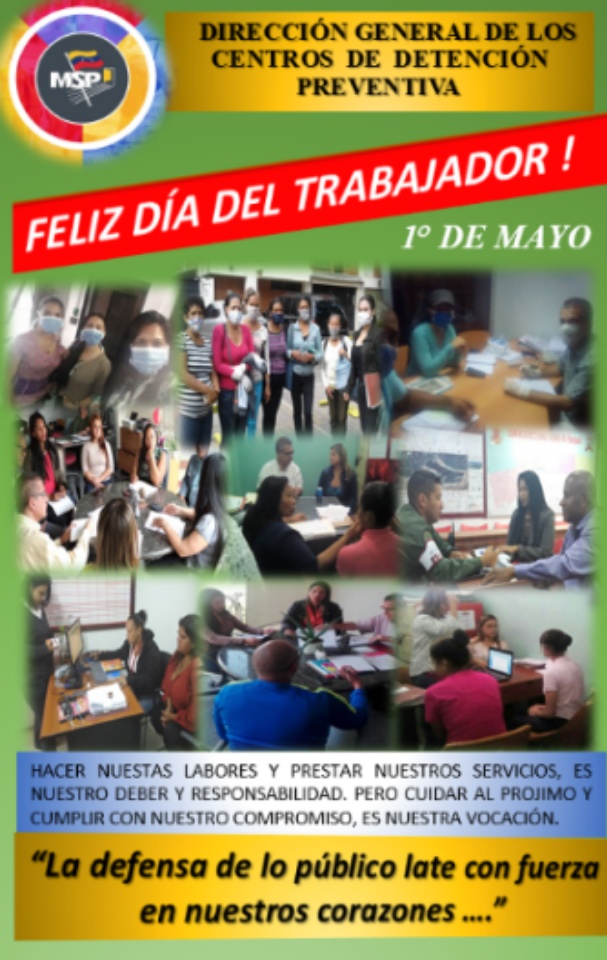 mppsp_dgcdp's tweet photo. #1mayo Feliz día del Trabajador, en especial a los Trabajadores Públicos al servicio del Pueblo, vayan nuestras felicitaciones y afecto @irisvarela @Blancoliceth @NicolasMaduro #mppsp #ddhh #DiaDelTrabajo #dgcdp https://t.co/07KWYcP9o2