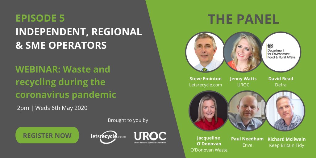 urocnetwork's tweet image. We've teamed up with @letsrecycle to bring you a webinar exploring the impact of coronavirus on independents, regional operators and SMEs

The panel of experts, including our CEO, Jenny Watts will be taking questions so submit those when you register via ow.ly/kRkj50ztXKZ
