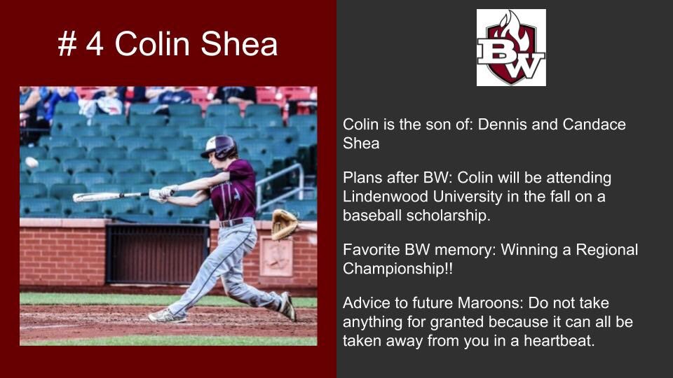 Maroon_Baseball's tweet photo. ⚾️⚾️Senior Spotlight- OF/RHP Colin Shea! Congratulations on a great career and good luck in the future!! @BWestAthletics @MaroonWay201 #2020 #seniorDay https://t.co/ZJyoxIBvT7