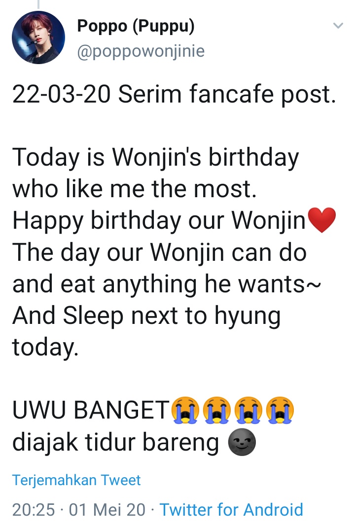 Tadi rada salah kirim hehe.anyway.. uwu banget ga sih serim ini.. bucin parah sama wonjin.