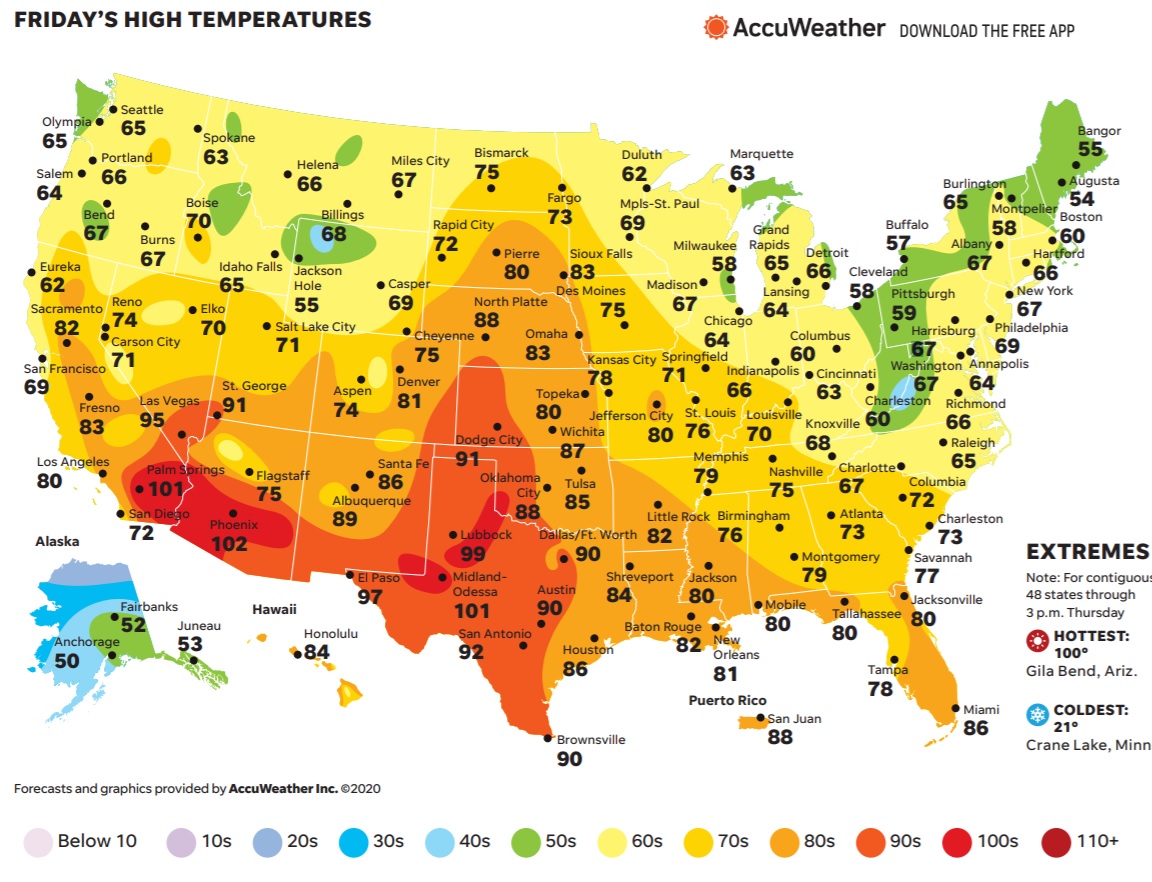 Us Weather Current Temperatures Map Weathercentral Com