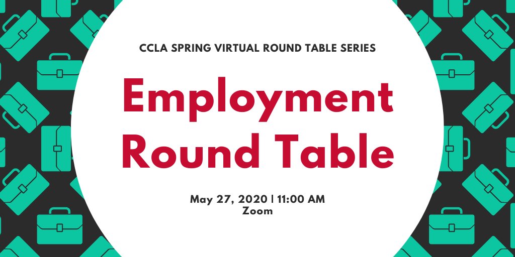 ccla_abcc's tweet photo. Spring Virtual Round Table Series: Employment 💼
May 27, 2020 @ 11:00 AM.
Our moderators will be @stephanievlewis and @Craig_Stehr.
Registration Opens Soon: https://t.co/WSGm6sjPeQ https://t.co/V4AfIbgkRT
