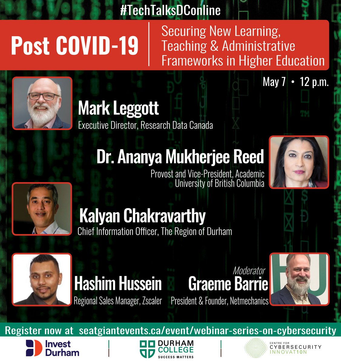 You don’t want to miss the next #TechTalksDConline on May 7. The session will focus on how #HigherEducation institutions are planning the delivery of hybrid #learning environments post #COVID__19. Register at seatgiantevents.ca/event/webinar-… <a href="/InvestDurham/">Invest Durham</a> <a href="/DCCybersecurity/">Centre for Cybersecurity Innovation</a>