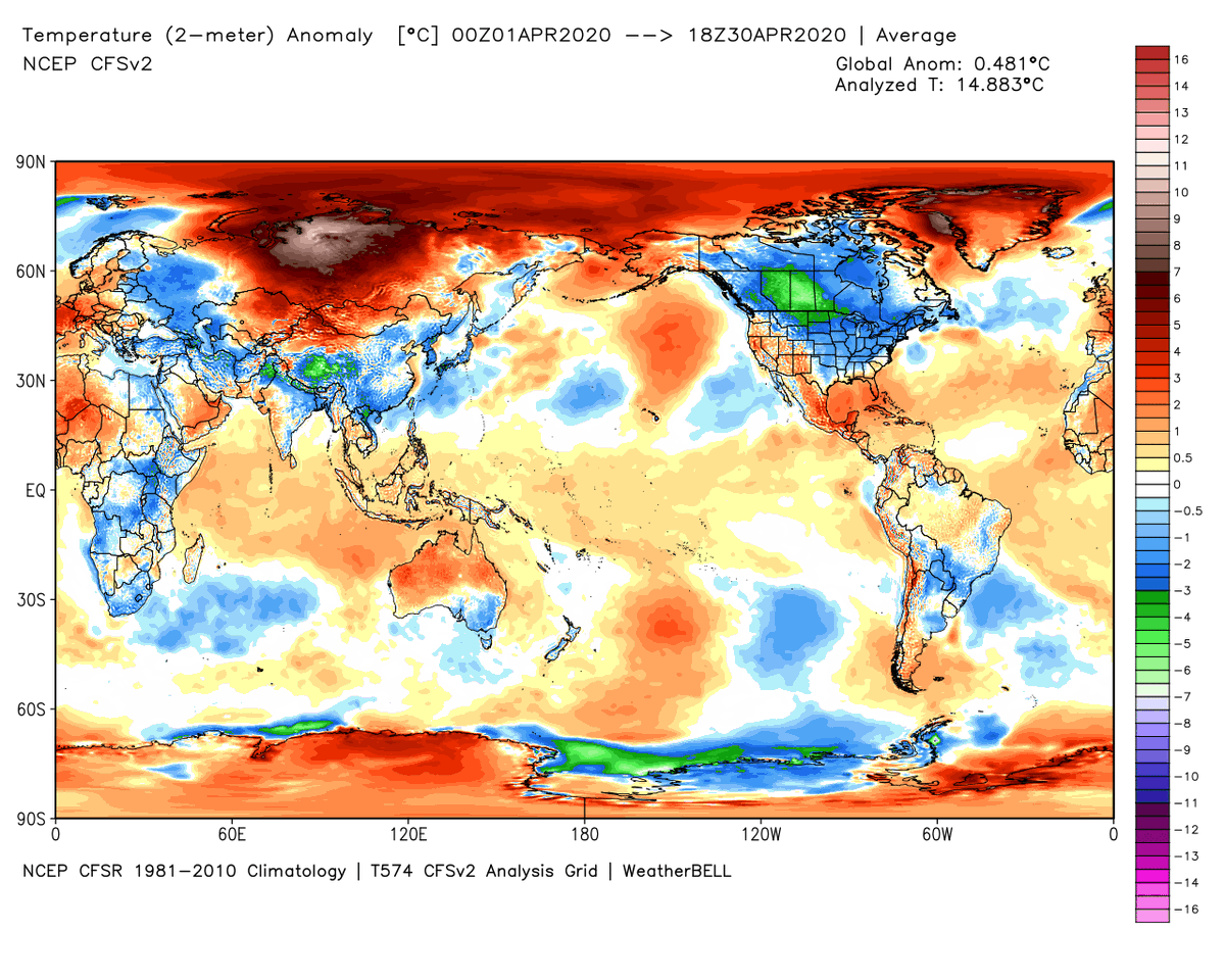 BeauDodson's tweet photo. #tristatewx #weather #impressive #cool #wxtwitter #weatherbell Wow.  Check out April's temperature anomaly maps.  High, min, and average.  This is an impressive set of images.  Below normal temps over a wide area.  WeatherBell images. https://t.co/T8lbXksJSr