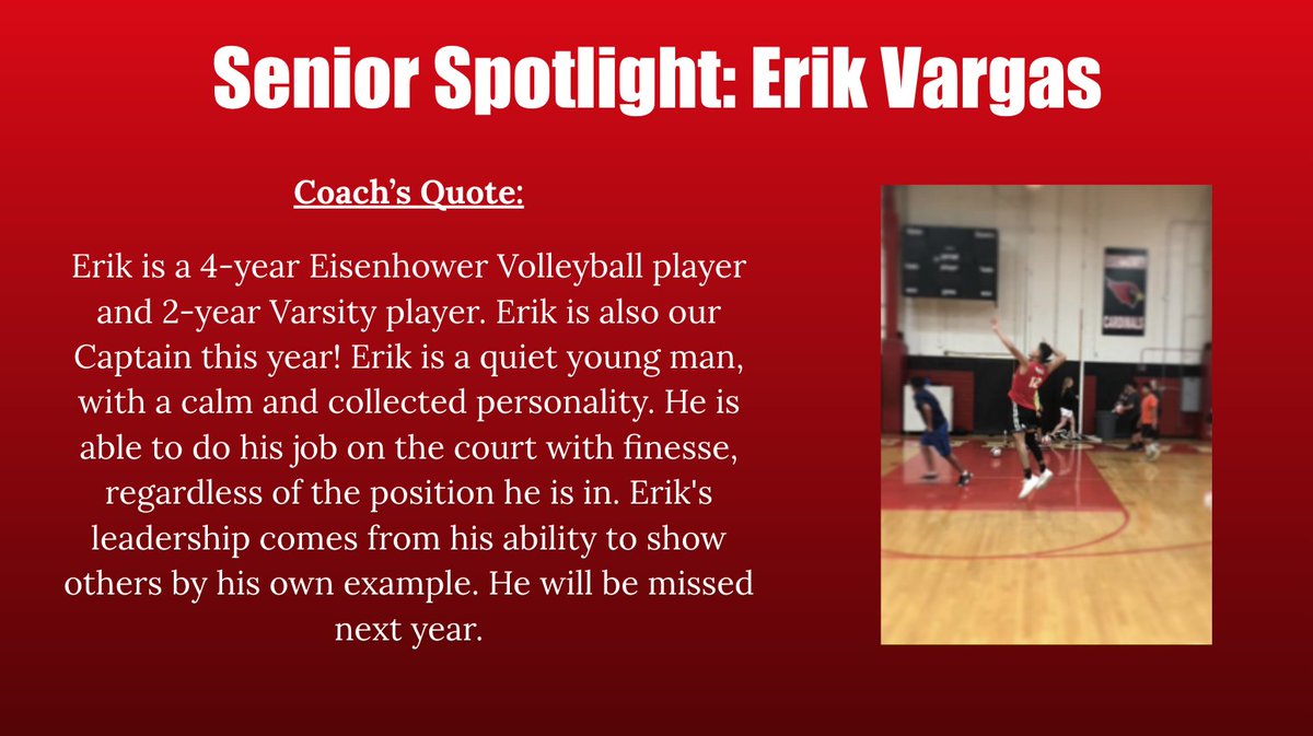 IKECardinals's tweet photo. *SENIOR SPOTLIGHT* Erik Vargas, Varsity Volleyball. We're proud of you, Erik, and wish you nothing but the best next year! GO CARDS! #DDExcellence @DDEcardinals @DDEBoysVBall https://t.co/pJO35wa2h8