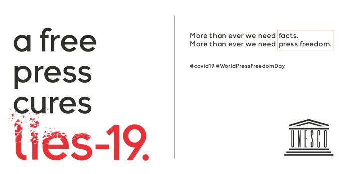 Don’t miss the High-level Dialogue on Press Freedom and Tackling Disinformation in the COVID-19 context! The event will be streamed online on Monday 4 May, 5pm Central European Time (GMT +2). en.unesco.org/news/press-fre… #WorldPressFreedomDay #WPFD2020 #PressFreedom #MediaFreedom