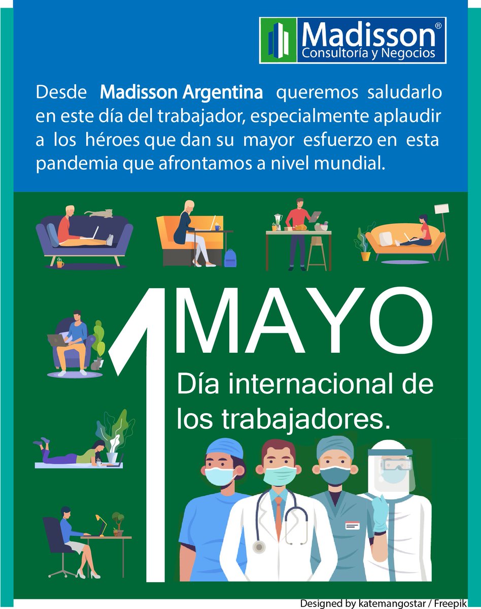MadissonArg's tweet image. Desde nuestra compañía queremos desear un muy feliz día a todos los trabajadores, para todos los clientes de nuestros productos de consultoría, administracion de infraestructuras y Real Estate. Hoy a las 21:00 nuestro personal medico se merece el mejor aplauso.