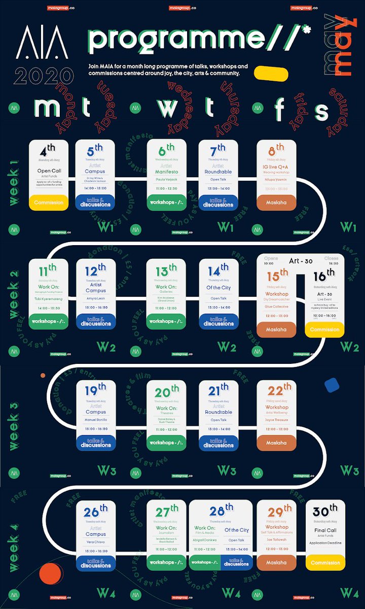 amahra_'s tweet photo. Here we go from @MAIA_Group. Four weeks worth of major programming, talks, masterclasses, gatherings, art, commissions, open calls &amp; more!!! All artists involved are super dope!!!

All free, pay as you can or accessibly priced.

Full details &amp; sign up: https://t.co/0oD699szio https://t.co/WutmkS59vl
