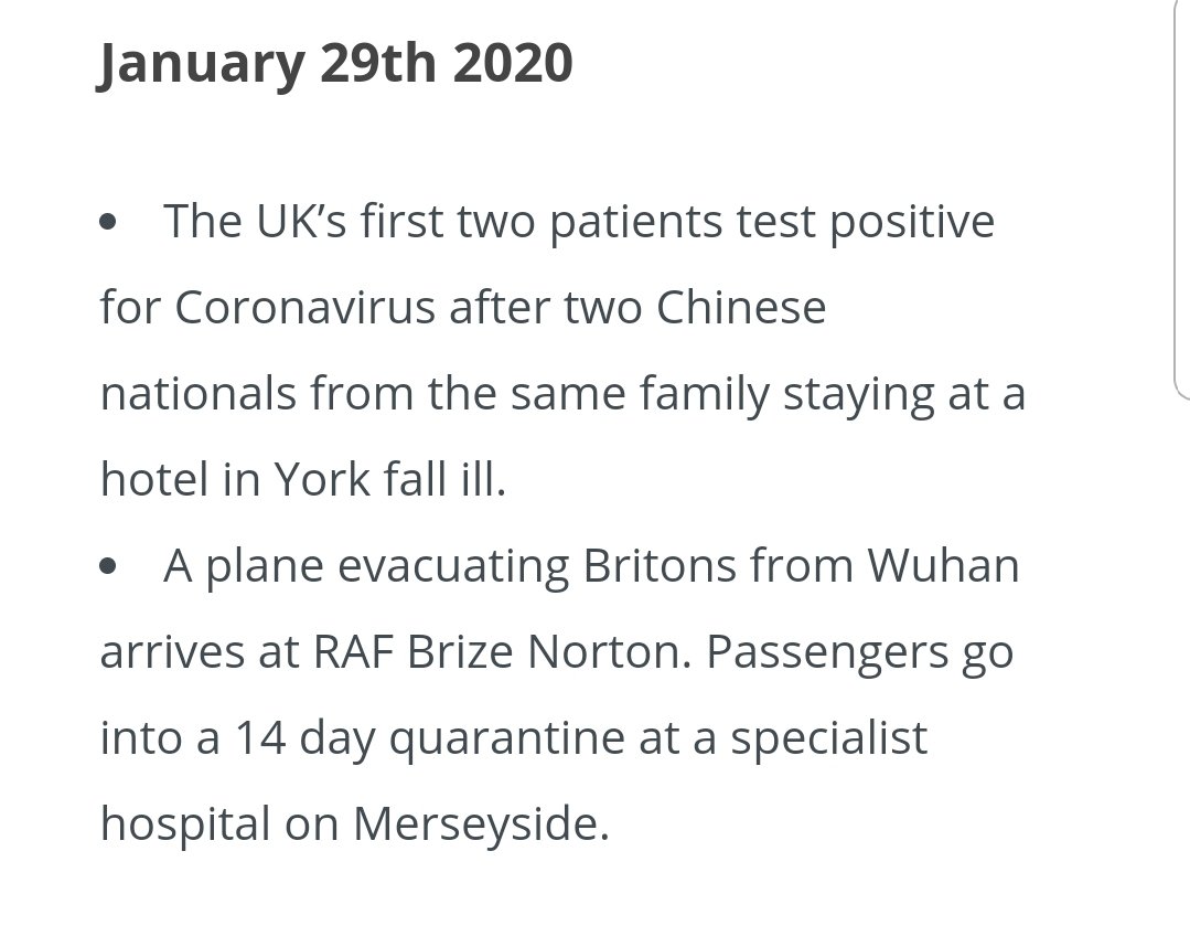 Another Timeline; 10/1/20  #JennerInstitute starts work on the  #SARSCoV2  #vaccine . 29/1/20  #UK has its first patient's test 'Positive' for the  #virus . 19/3/20  #COVID19 is no longer considered a HCID. 23/4/20  #PortonDown  #vaccine trials begin. 