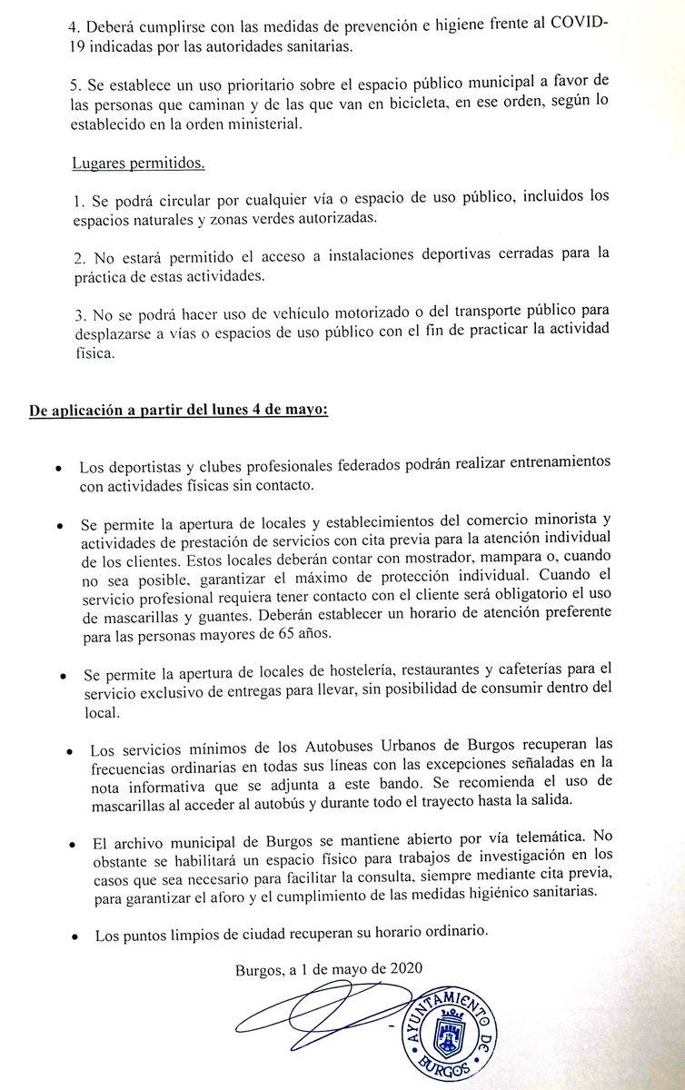 danidelarosa's tweet photo. Esta mañana he dictado un bando 📃 recogiendo las medidas de aplicación al municipio de Burgos en relación a la denominada "fase 0" o fase preliminar, dentro del plan para la transición aprobado por el Gobierno de España y de las órdenes de @sanidadgob publicadas hoy en el B.O.E. https://t.co/57exUDRVrj