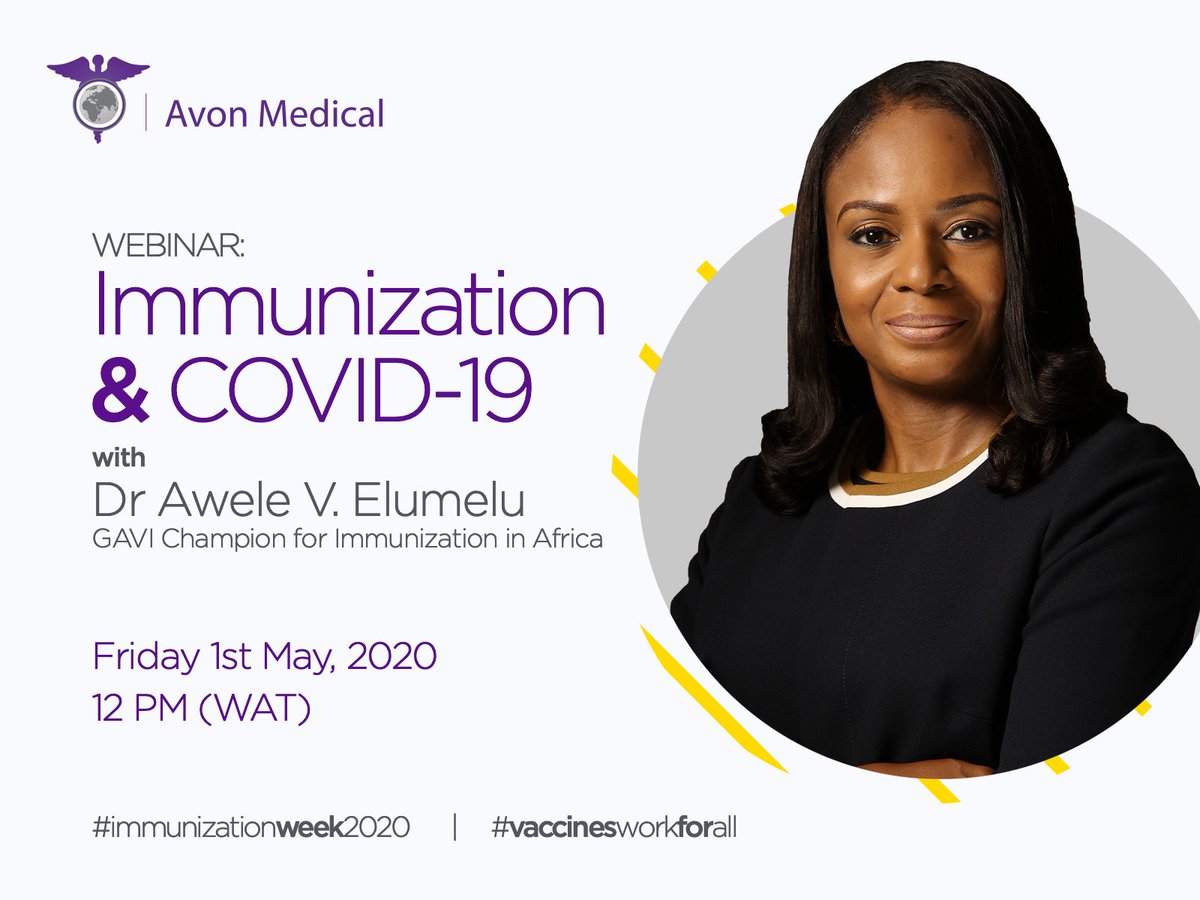 AVONHMO's tweet photo. Join our Chairperson & @gavi ambassador, Dr Elumelu & Her Excellency, the First Lady of Kebbi State, @DrZSB today at noon as they discuss the importance of immunization especially in these times.
Link: https://t.co/DCvldD6jIS
#WorldImmunizationWeek2020 #VaccinesWork https://t.co/8BIwnhjvGf