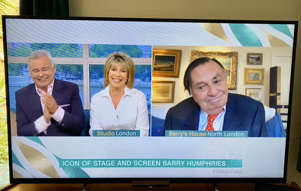 Natalie Edwards (@natedwardstv) on Twitter photo Is there a better way of marking Friday than <a href="/EamonnHolmes/">Eamonn Holmes OBE</a> and <a href="/RuthieeL/">Ruth Langsford</a> chatting to one of their fave ever guests, icon of stage and screen <a href="/Barry_Humphries/">Barry Humphries</a> on <a href="/thismorning/">This Morning</a>? From <a href="/DameEdnaEverage/">Dame Edna Everage</a>’s partner in lockdown to <a href="/LesPattersonKCB/">Sir Les Patterson</a> social distancing troubles. An utter joy Is there a better way of marking Friday than <a href="/EamonnHolmes/">Eamonn Holmes OBE</a> and <a href="/RuthieeL/">Ruth Langsford</a> chatting to one of their fave ever guests, icon of stage and screen <a href="/Barry_Humphries/">Barry Humphries</a> on <a href="/thismorning/">This Morning</a>? From <a href="/DameEdnaEverage/">Dame Edna Everage</a>’s partner in lockdown to <a href="/LesPattersonKCB/">Sir Les Patterson</a> social distancing troubles. An utter joy