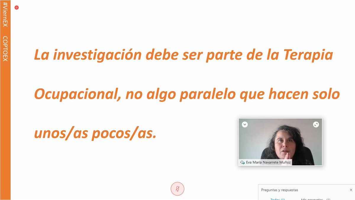 coptoex's tweet photo. "La investigación debe ser parte de la #TerapiaOcupacional, no algo paralelo que sólo hacen unas/os pocas/os"
#ViernEX
Gracias @emnavarretem!! Ha sido espectacular💪 https://t.co/bla0UkX1Fu