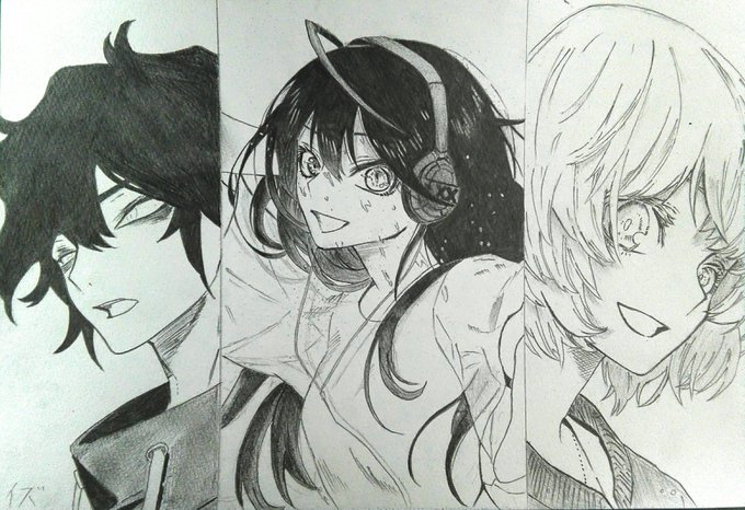 #ジャンプイラスト祭り
アクタージュの夜凪と千代子と阿良也をシャーペン1本で模写しました!! 