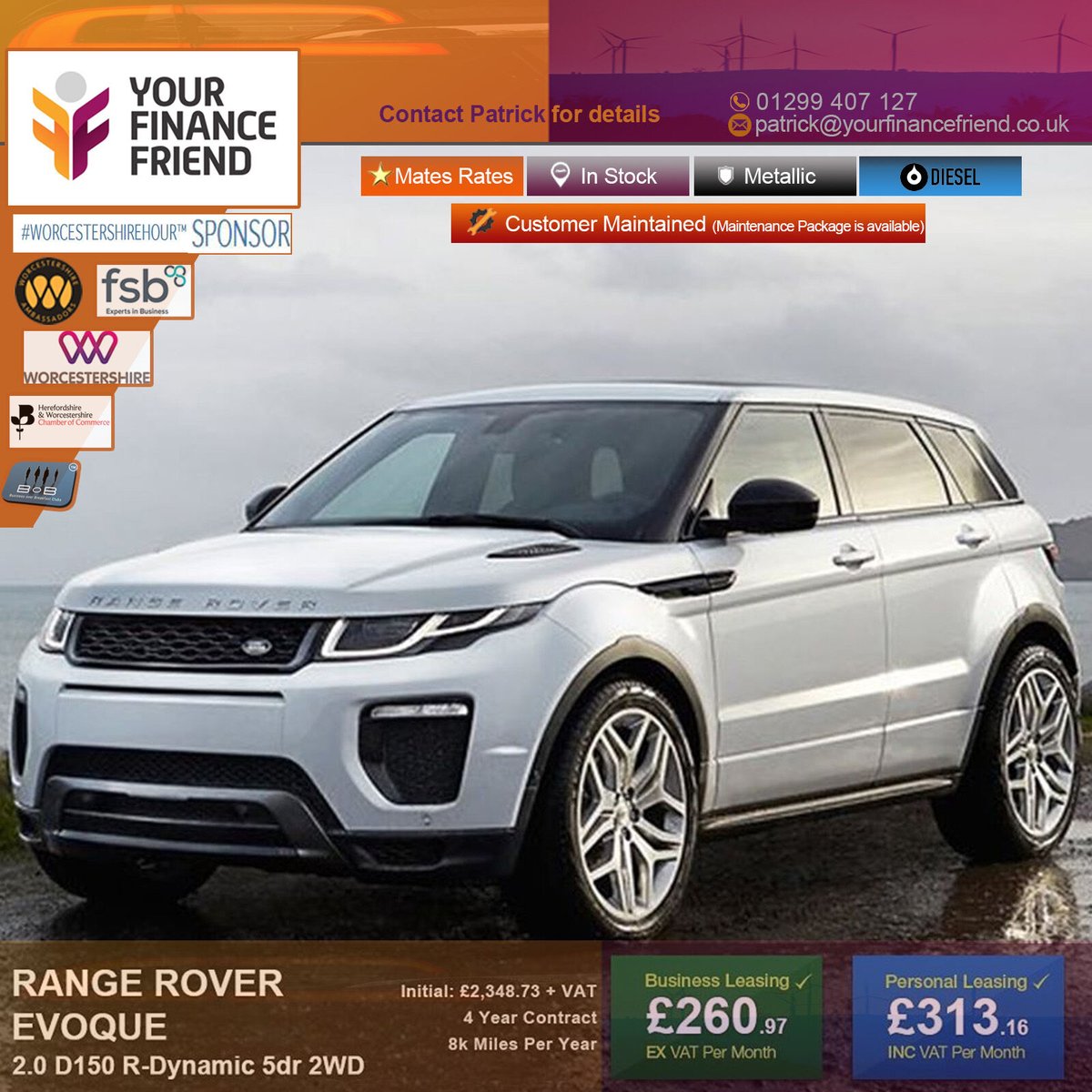 yrfinancefriend's tweet photo. #RangeRover #Evoque 𝐇𝐚𝐭𝐜𝐡 𝟐.𝟎 𝑫𝟏𝟓𝟎 𝑹-𝒅𝒚𝒏𝒂𝒎𝒊𝒄 𝟓𝒅𝒓 𝟐𝑾𝑫
£260.97 month +vat
𝐈𝐧𝐢𝐭𝐢𝐚𝐥 £2,348.73
4 yrs
BCH Leasing
10K mpa
#redditchhour #covhour #coventryhour #motorukhour #leasing  #suv #Cars #RangeRover #Evoque #leasing #YFFCar
https://t.co/25CApgYcyM https://t.co/fCBtjG3CDR