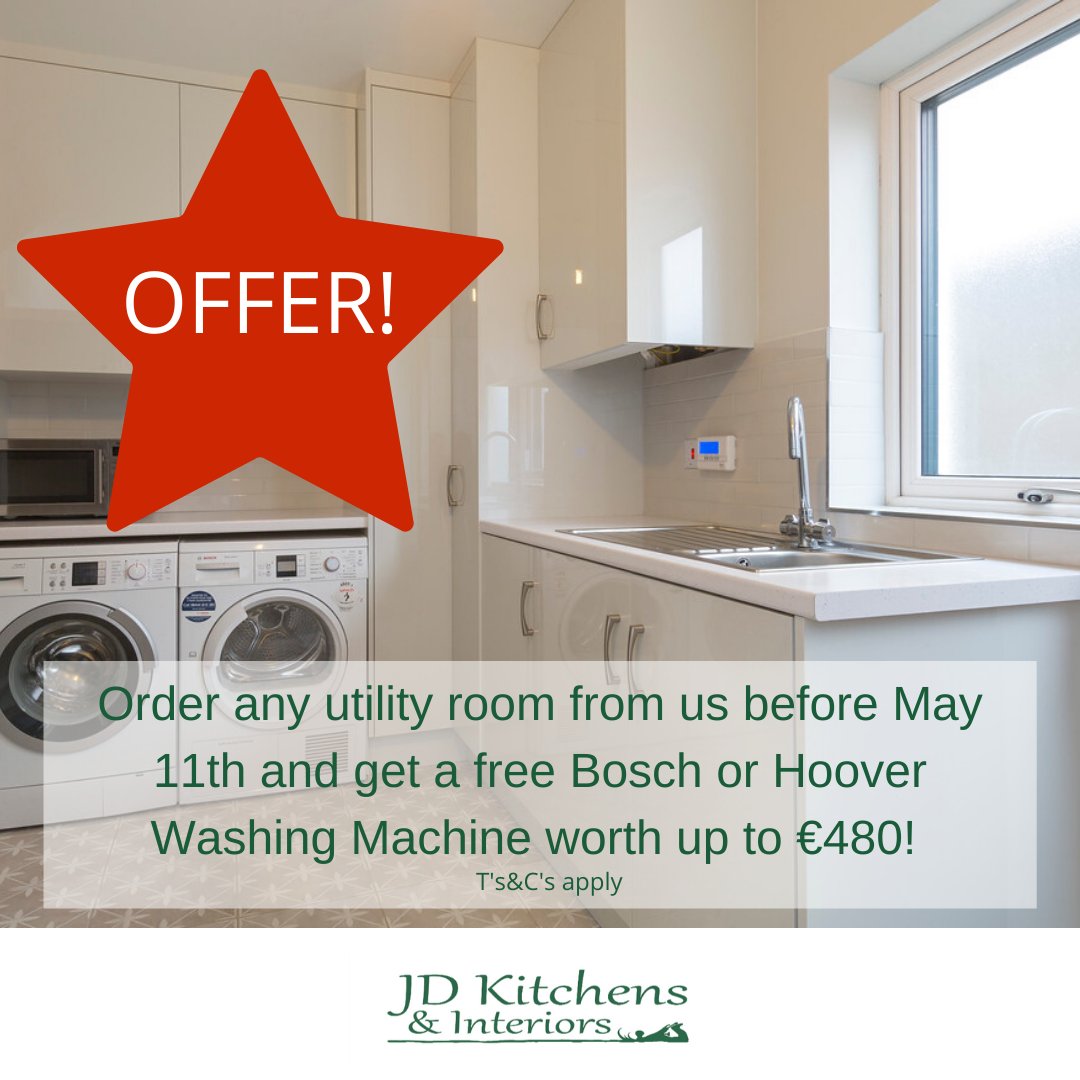 JDKitchens_'s tweet photo. If you need your utility room to deliver for you, now is the time to get in touch. Email info@jdkitchens.ie and we'll get the ball rolling. Order any utility room from us before May 11th and get a free washing machine. T's&amp;C's Apply #WeAreJDKitchens #workingfromhome #utilityroom https://t.co/1q06VKEFYa