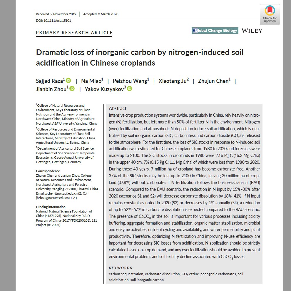 AgriChar_RG's tweet photo. Reduction in #Nitrogen input by 15%–30% after 2020  will decrease #carbonate dissolution by 18%–41%. If N input remains constant as noted in 2020 or decreases by 1% annually, a reduction of up to 52%–67% in carbonate dissolution is expected compared to the BAU scenario. #soil https://t.co/7LMMpwd1GZ