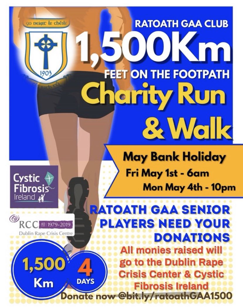 HarpsSeniorTeam's tweet photo. Our Friends over at @RatoathGAA including past and current players are raising money for two great charities, they have already got under way with their efforts this morning and if you can please donate at the below link! Ádh mór! #OneParish 
https://t.co/b729enzbyj https://t.co/AzPYdA4DlK