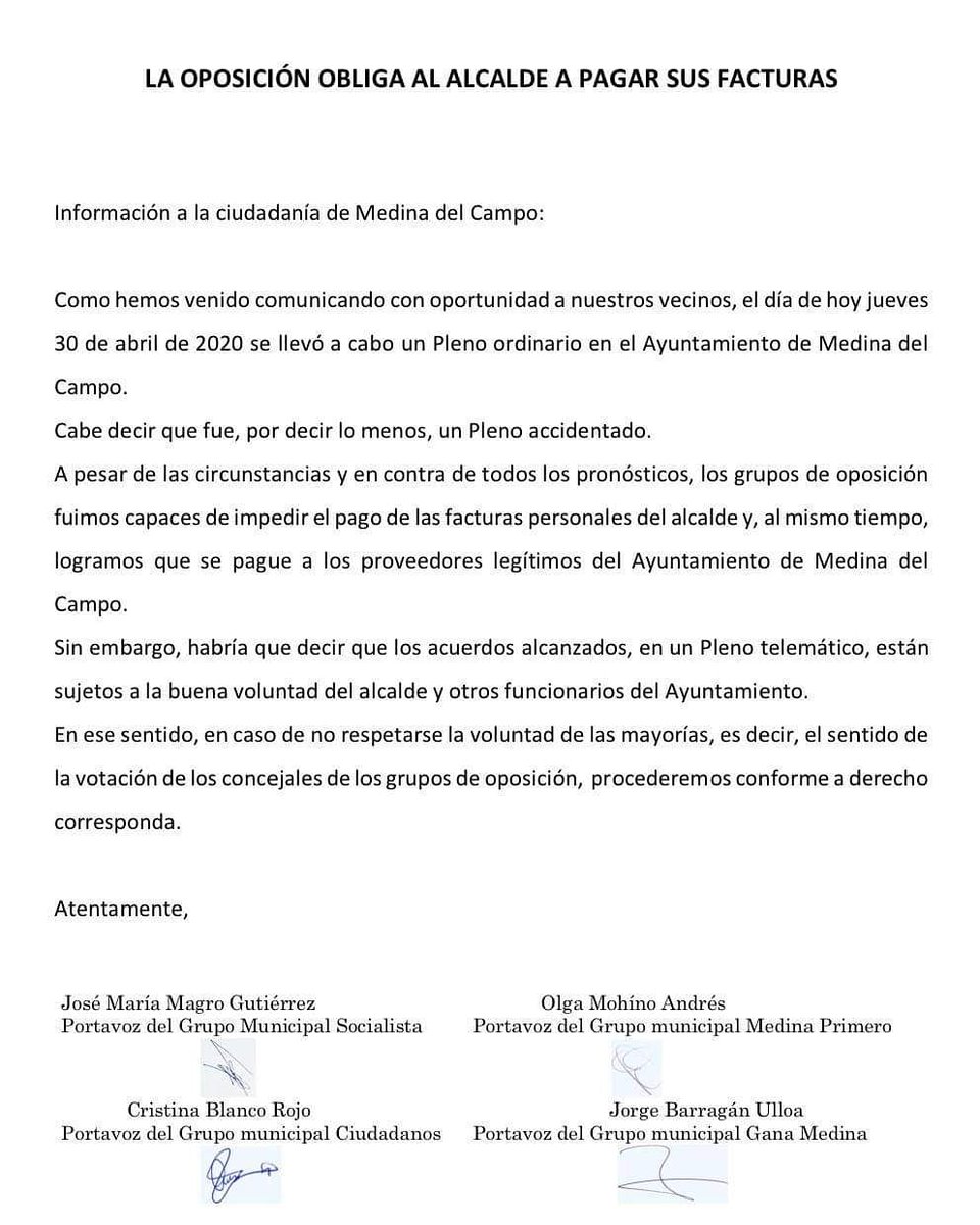 Dos comisiones, más de 10 horas de pedir explicaciones. Un pleno que acabó pasadas las doce de la noche y la conclusión fue el acuerdo para pagar deudas legítimas. Hay que trabajar más y traer las facturas cuando toca. Déjense de mentir a los vecinos srs del PP. #Medinaenpositivo