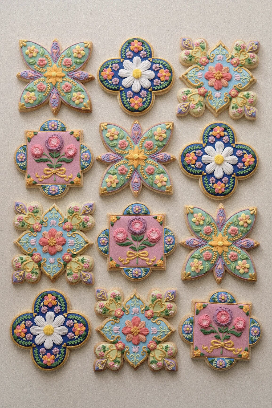 まるで芸術作品！本物の刺繍みたいなお花のタイルクッキー