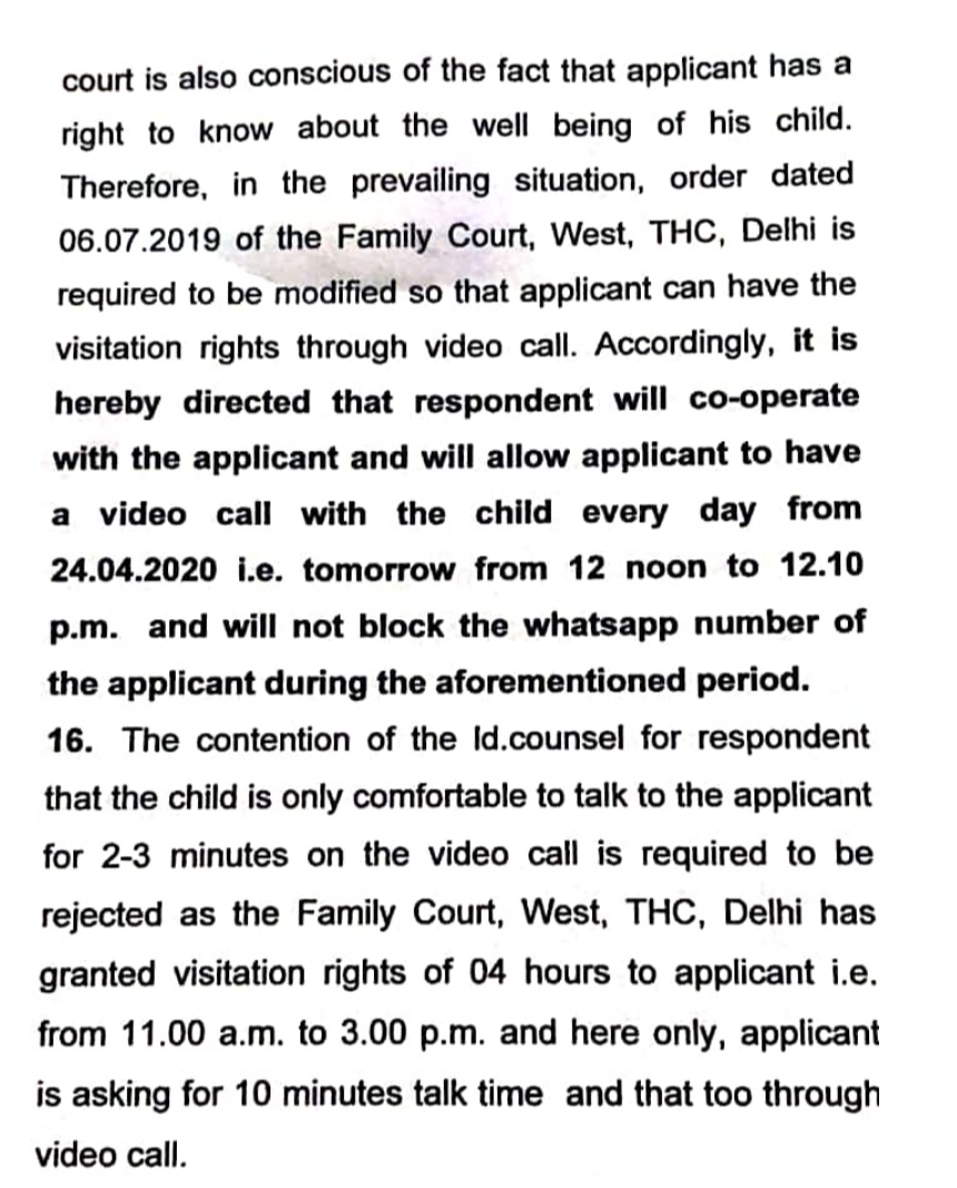 A father was yearning to speak to his child since lockdown began. Wife blocked his number so that he can't even have video calls. Father had to approach court. Orders passed for 10mins video call everyday. Kudos <a href="/ShoneeKapoor/">ShoneeKapoor</a> for getting it for this dad.