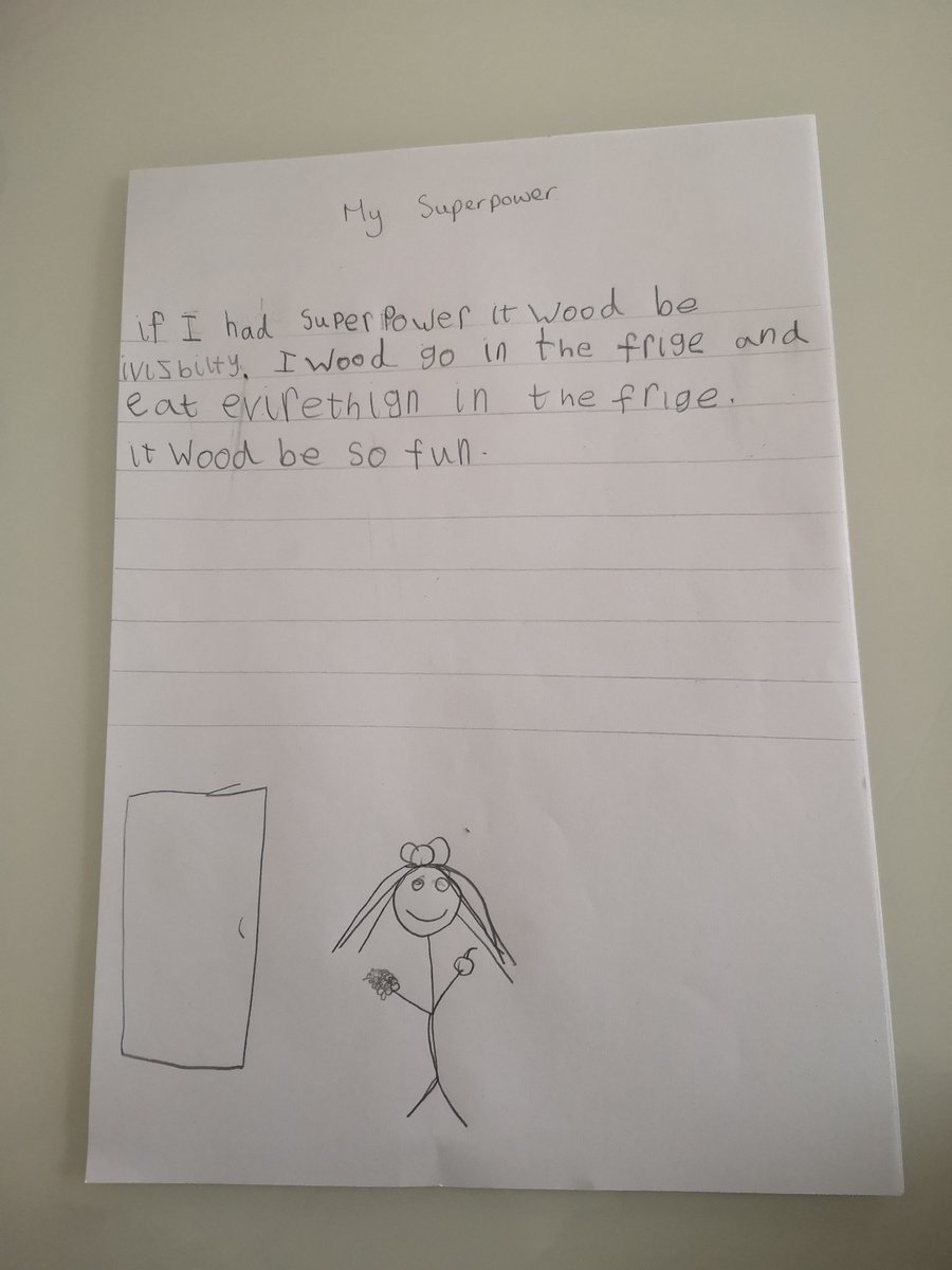 McallSteph's tweet photo. We've not done much writing the past week, so a little story done this morning, with zero help from me 👍 #greenrigglearningathome https://t.co/il9RIUphoF
