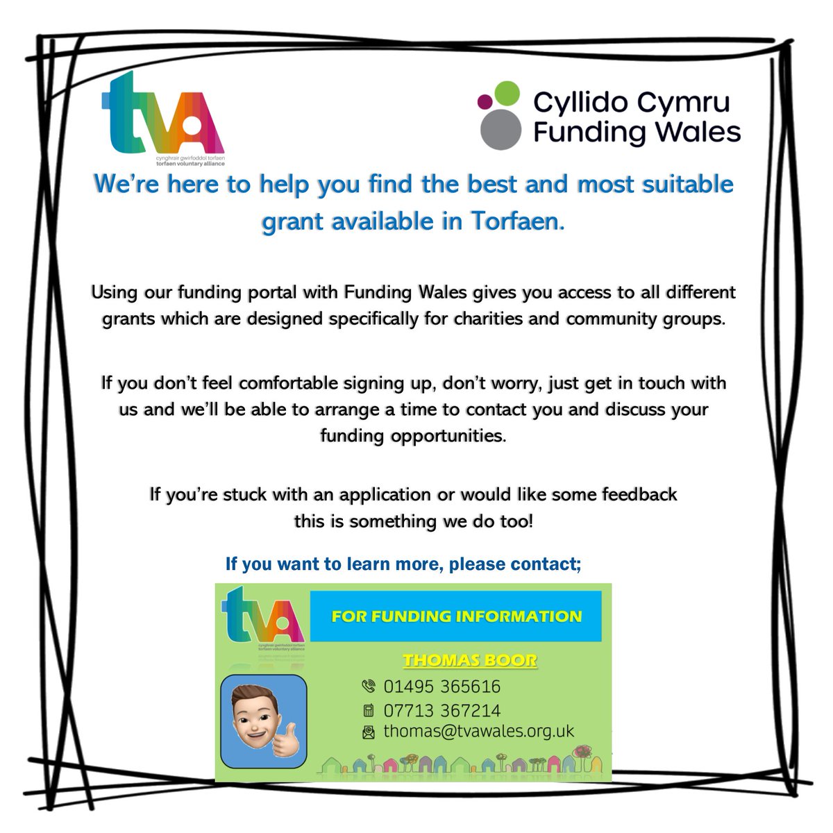 TVAWales's tweet photo. We’re here to help you find the best and most suitable grants available #Torfaen. Using our funding portal gives you access to all different grants. If you're stuck with an application or would like some feedback this is something we do too! #GetinTouch https://t.co/kOfUuxDdsO https://t.co/gPzGy0syo6