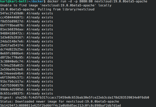 dewomser's tweet photo. #Nextcloud19 beta lรคuft im #Docker
Es ist so einfach ! ๐
docker run -d -p 8080:80 nextcloud:19.0.0beta5-apache
Browser รถffnen : 0.0.0.0:8080
fertig https://t.co/u65kD4XEe6