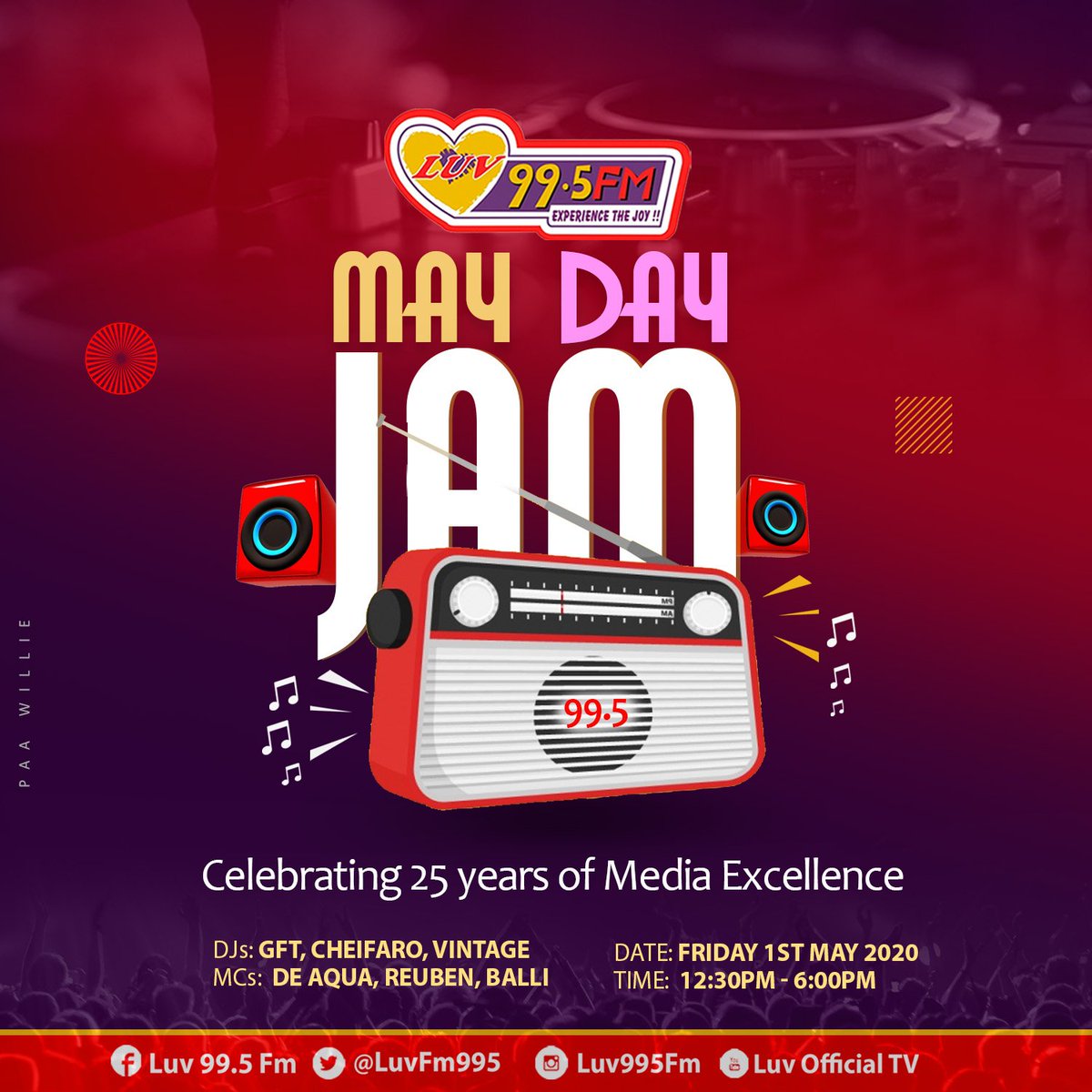 Willie1256's tweet photo. @luvfm995 dash you with some great tunes πΆ as part of celebrating World International Worker's Day.
#MultimediaAt25
#MayDay 'Jam'
#HappyWorkersDay https://t.co/kfEYGwo7ls