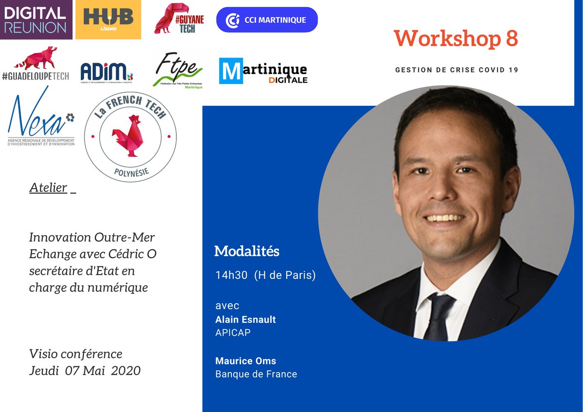 retrouvez la TEAM <a href="/Digital_Reunion/">DIGITAL REUNION 🇷🇪</a> qui interviendra sur le Workshop #8  avec <a href="/cedric_o/">Cédric O</a> ce Jeudi 7 Mai <a href="/mwarlop/">Manuel WARLOP</a> <a href="/medialight974/">Philippe Arnaud</a> <a href="/lauradeleersn/">laura deleersnyder</a> <a href="/yberezaie/">Yannick BEREZAIE 🌍</a>      eventbrite.fr/e/billets-work…