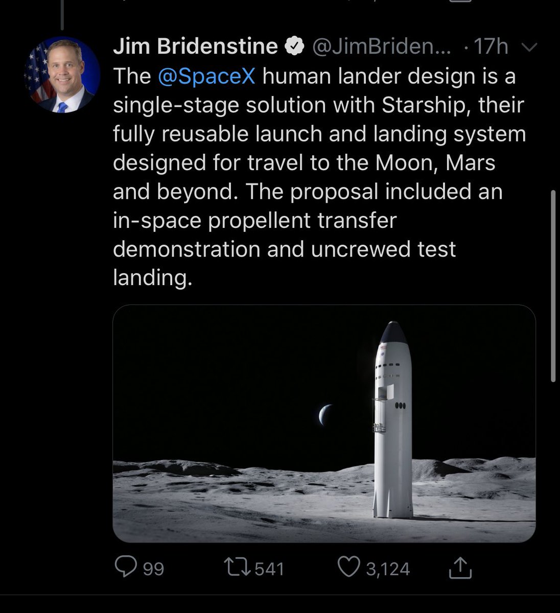 Big News! The #Artemis generation is going to the Moon to stay. I’m excited to announce that we have selected 3 U.S. companies to develop human landers that will land astronauts on the Moon: