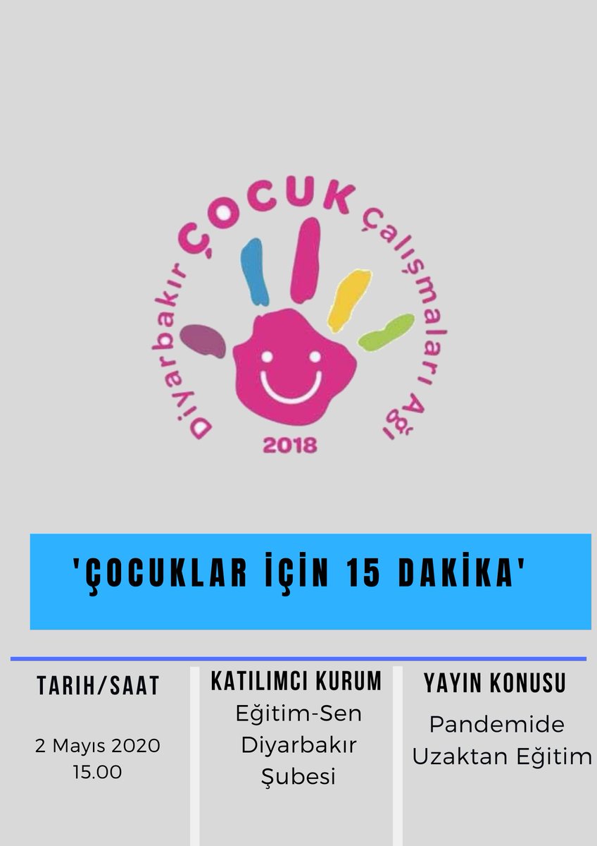 CocukAgi's tweet photo. "Çocuklar İçin 15 Dakika" dediğimiz kısa yayınlarımızı Youtube kanalımızdan yapmaya devam ediyoruz.
Bu yayınımızda @egitimsen21 ile 'Pandemi Sürecinde Uzaktan Eğitim' konusunu konuştuk. Yarın saat 15.00'da YouTube kanalımızdan izleyebilirsiniz.
https://t.co/AQTkuU7fg5 https://t.co/DNWuYCKb5W