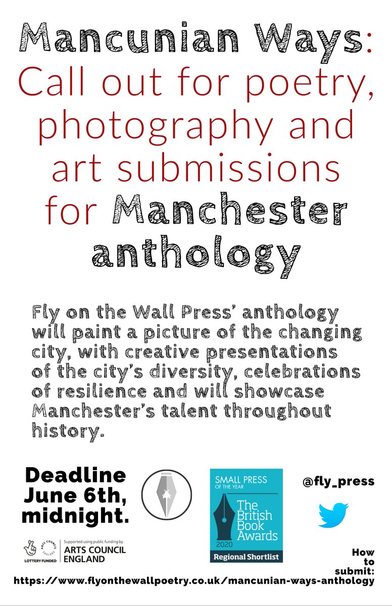 fly_press's tweet photo. Be part of our next anthology: poetry, art and photography inspired by the spirit and grit of the city of Manchester. 

This year we were shortlisted for the British Book Awards for Best Small Press in the North!

https://t.co/2kDai2L0fb https://t.co/S9PFVYfQok