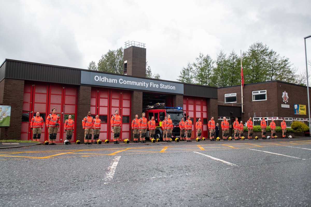 Today Firefighters from Oldham paraded in front of Oldham Fire Station to commemorate one year since the tragic passing of Rick Casey, Rick served on Green Watch at Oldham after joining the service in 2003. Your watch has ended Rick,  Gone But Never Forgotten <a href="/manchesterfire/">Greater Manchester Fire and Rescue Service</a>