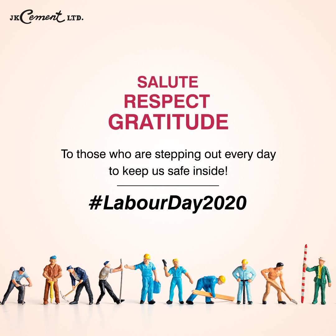 JKCementIndia's tweet photo. Here's saluting the real heroes! Heartfelt gratitude for their invaluable contribution.
-
-
-
#LaboursDay #LabourDay2020 #JK #JKCement #Hardwork #Salute #SaluteLabours #Cement #Construction #LabourSupport #GreyCement #WhiteCement #RealHeroes #MayDay #Workers #RespectLabours https://t.co/lPRSCJU3PG