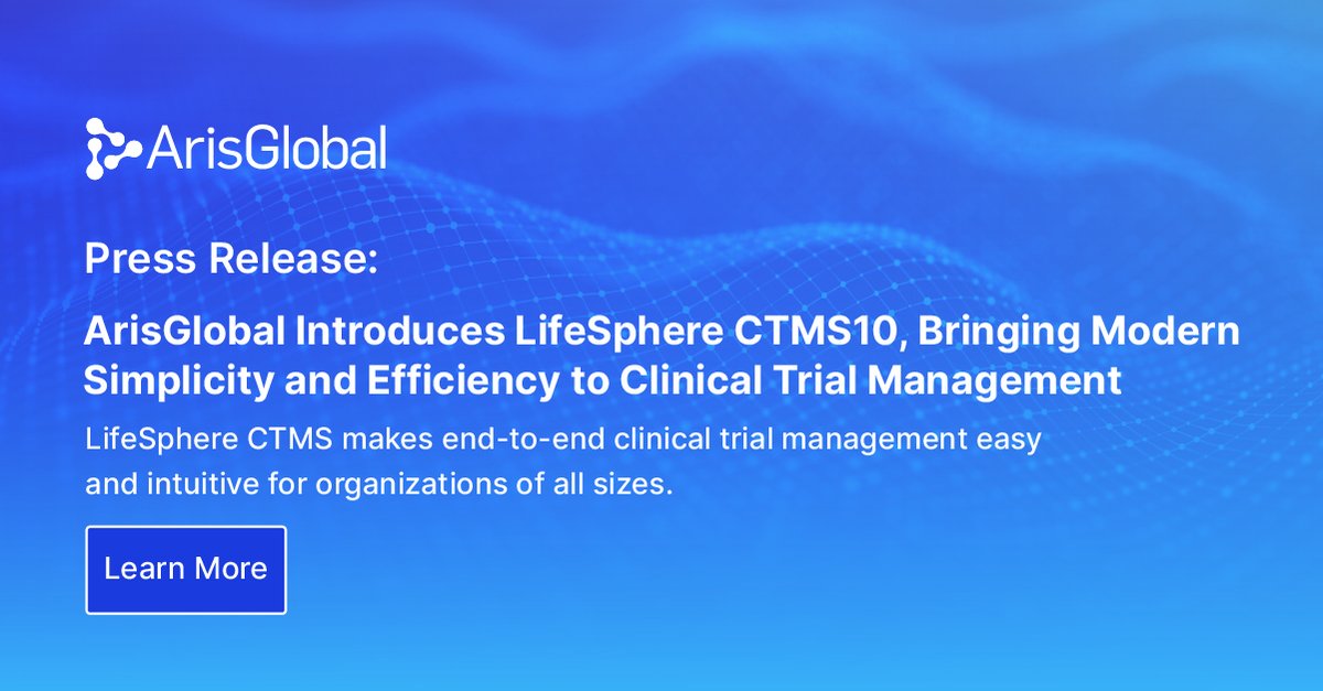Aris_Global's tweet photo. PRESS RELEASE: @Aris_Global Introduces #LifeSphere CTMS10, Bringing Modern Simplicity and Efficiency to Clinical Trial Management. Learn more: https://t.co/00kiTo1hHu

#Pharma #ClinicalTrials #CTMS https://t.co/1Qni1xpjT3