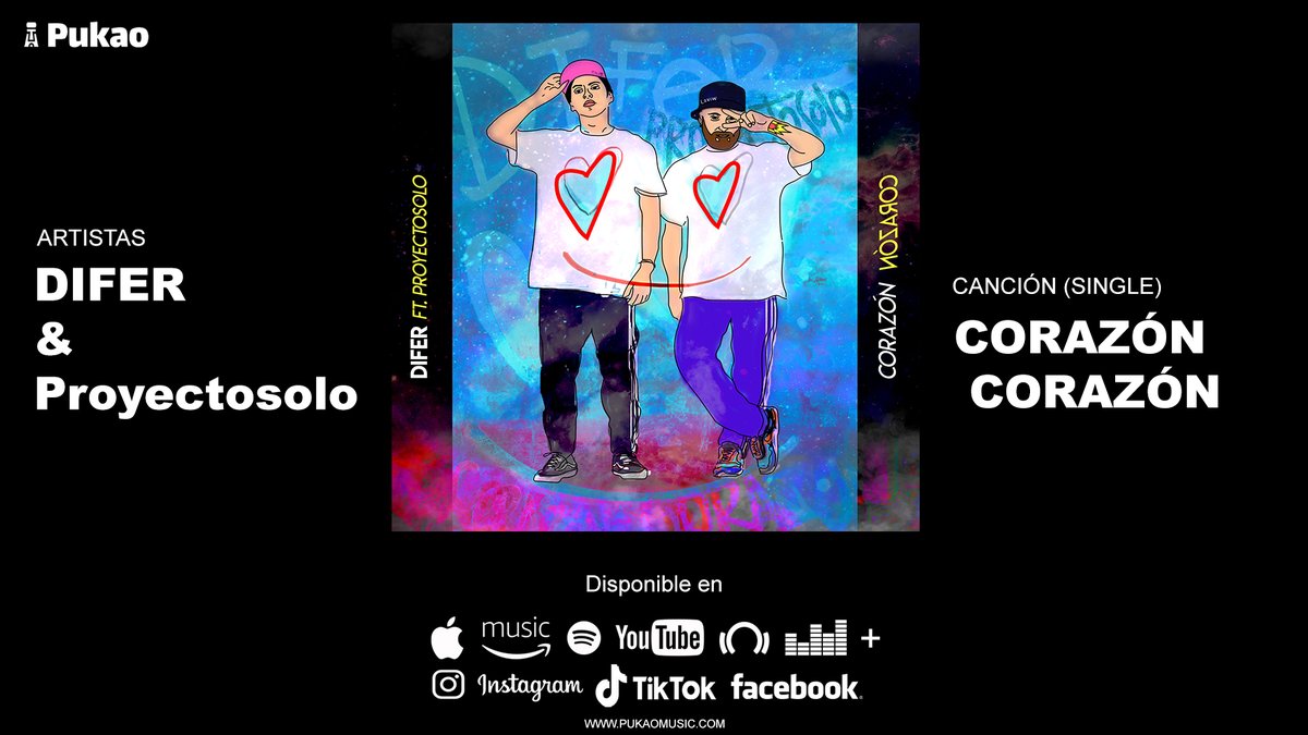 pukaomusic's tweet photo. CORAZÓN CORAZÓN de una gran dupla como @difer_band &amp; @proyectosolo Ya disponible en todas las plataformas de streaming y tiendas online.

#spotify #itunes #youtube #deezer #tidal #google #pukaomusic #DIFER #Proyectosolo #music #chile #latinoamerica #pop https://t.co/uiZUWLnz8I