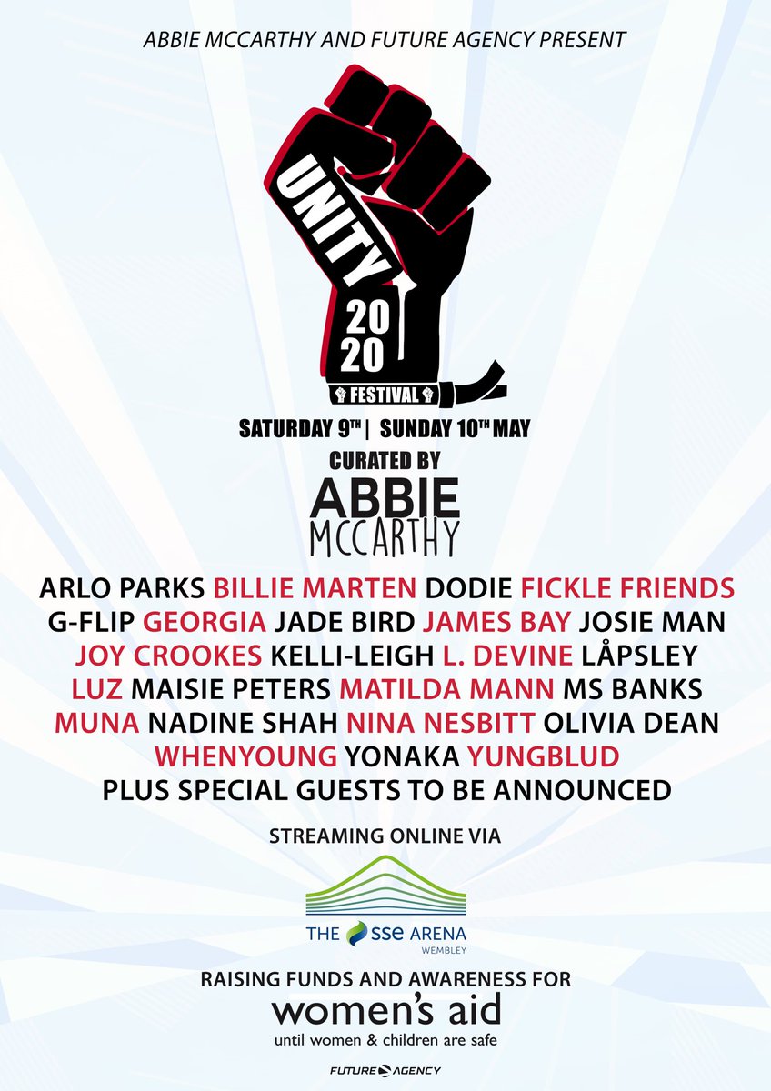 AbbieAbbiemac's tweet photo. ‼️Announcing #Unity2020 ❤️

Bringing performances from the most exciting artists in the world straight to you at home, all whilst raising money for an important cause in @womensaid 

It’s the 1st ever virtual festival from Wembley &amp; it’s looking set to be a v.special weekend 🥰 https://t.co/lguaSNZ6zu