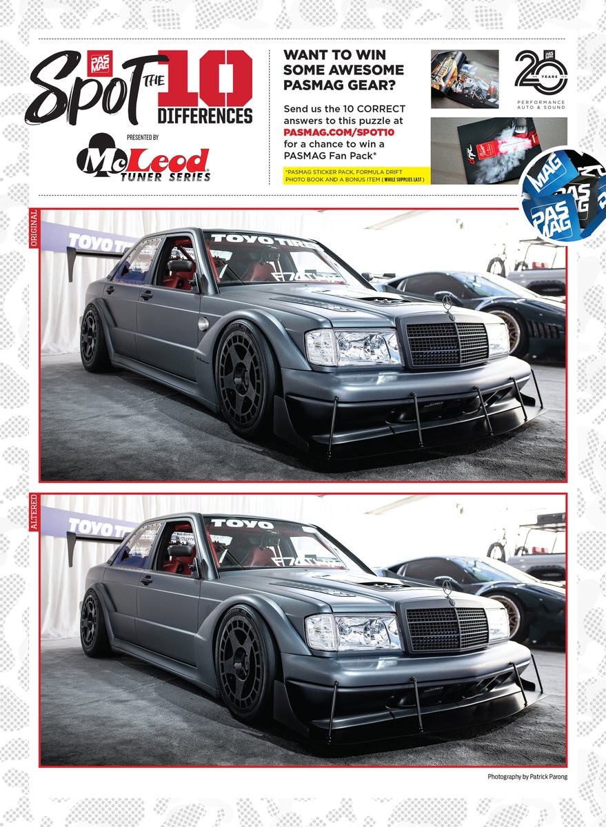 PASMAG's tweet photo. For today's Spot The Difference, can you spot the 10 differences in the photo of Tim Lajambe's Mercedes 190E? Download here: https://t.co/TLo0bAL6o7.
#pasmag #spotthedifference #stayhome #mercedes #sema #f7lthy https://t.co/rZMFobSr7B