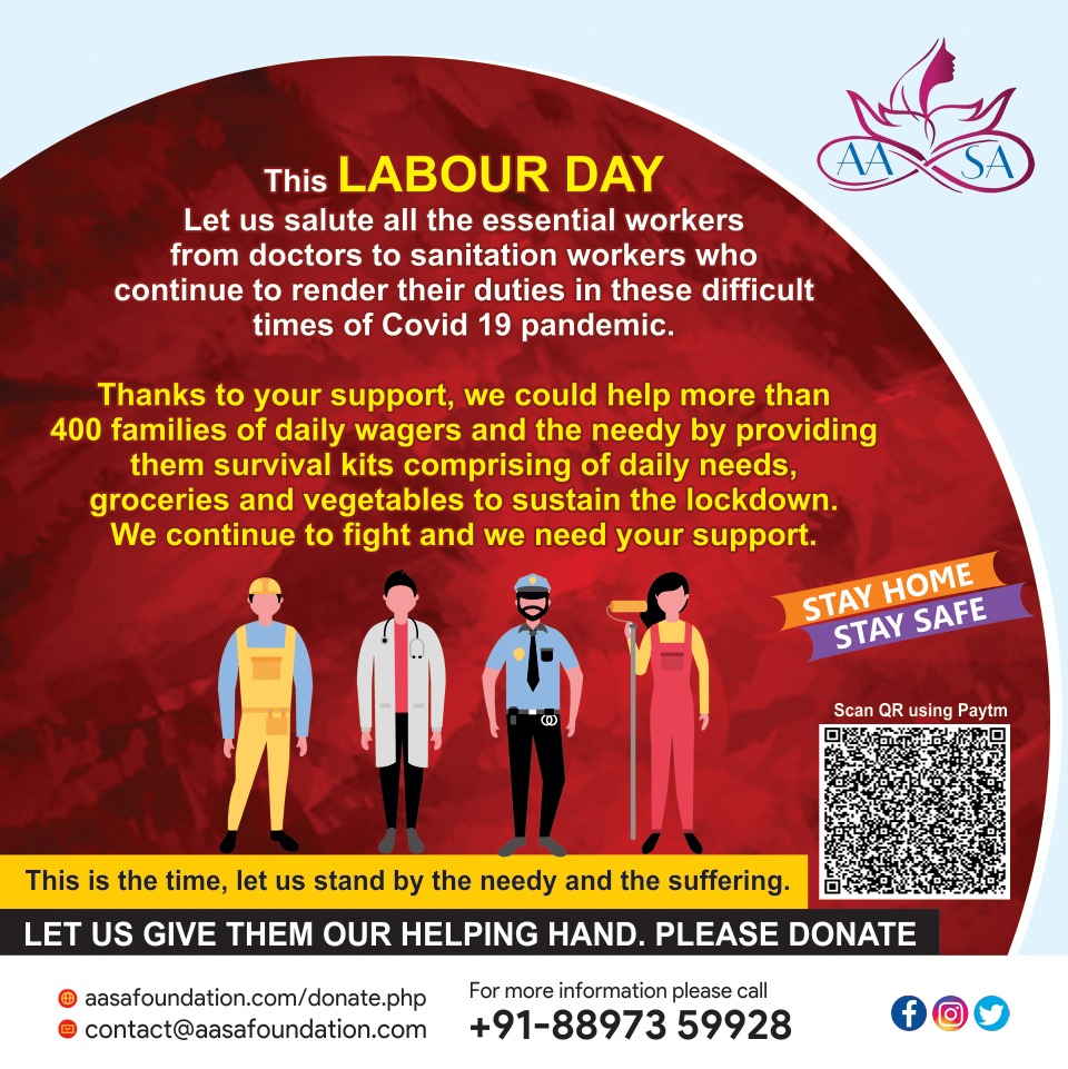 AasaFoundation's tweet photo. All labour that uplifts humanity has dignity. Salute to all those who believe in the dignity of labour and practise it diligently.Stand by those labours today at this hour of struggle. #1stMay #COVID19 https://t.co/wYJRV1CFbH