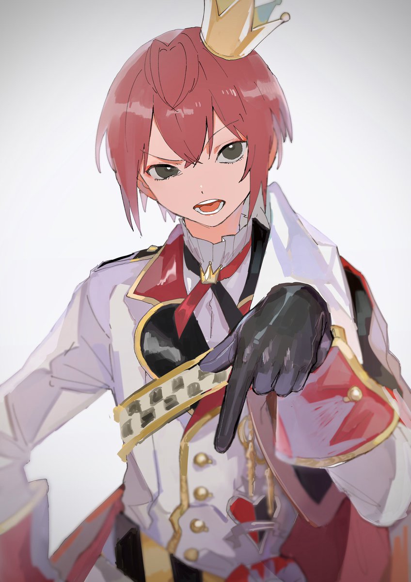 1boy male focus crown gloves red hair solo open mouth  illustration images