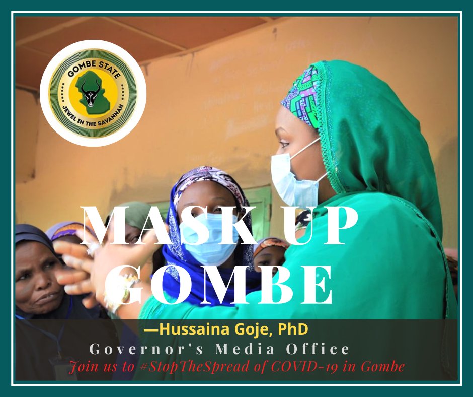 InuwaMedia's tweet photo. Honorable Commissioner of Environment &amp; Forest Resources (@MEFRGombe) Dr @GojeHussaina has joined #MaskUpGombe awareness campaign, with aimed at curbing the Spread of #COVID19 in the state. #StopTheSpread #StaySafe #StayHome #SocialDistancing https://t.co/nIXWwT9AtY