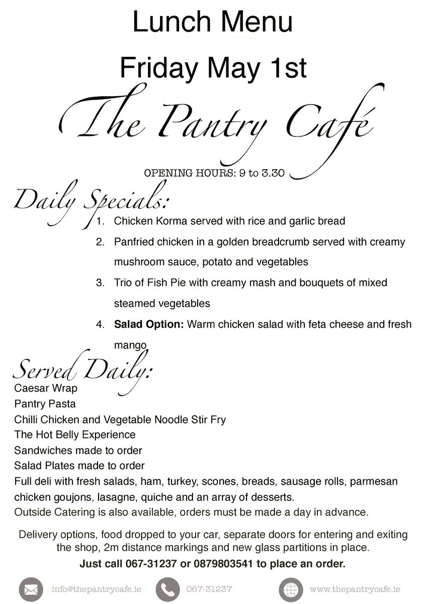 Today's menu....TakeAway only!